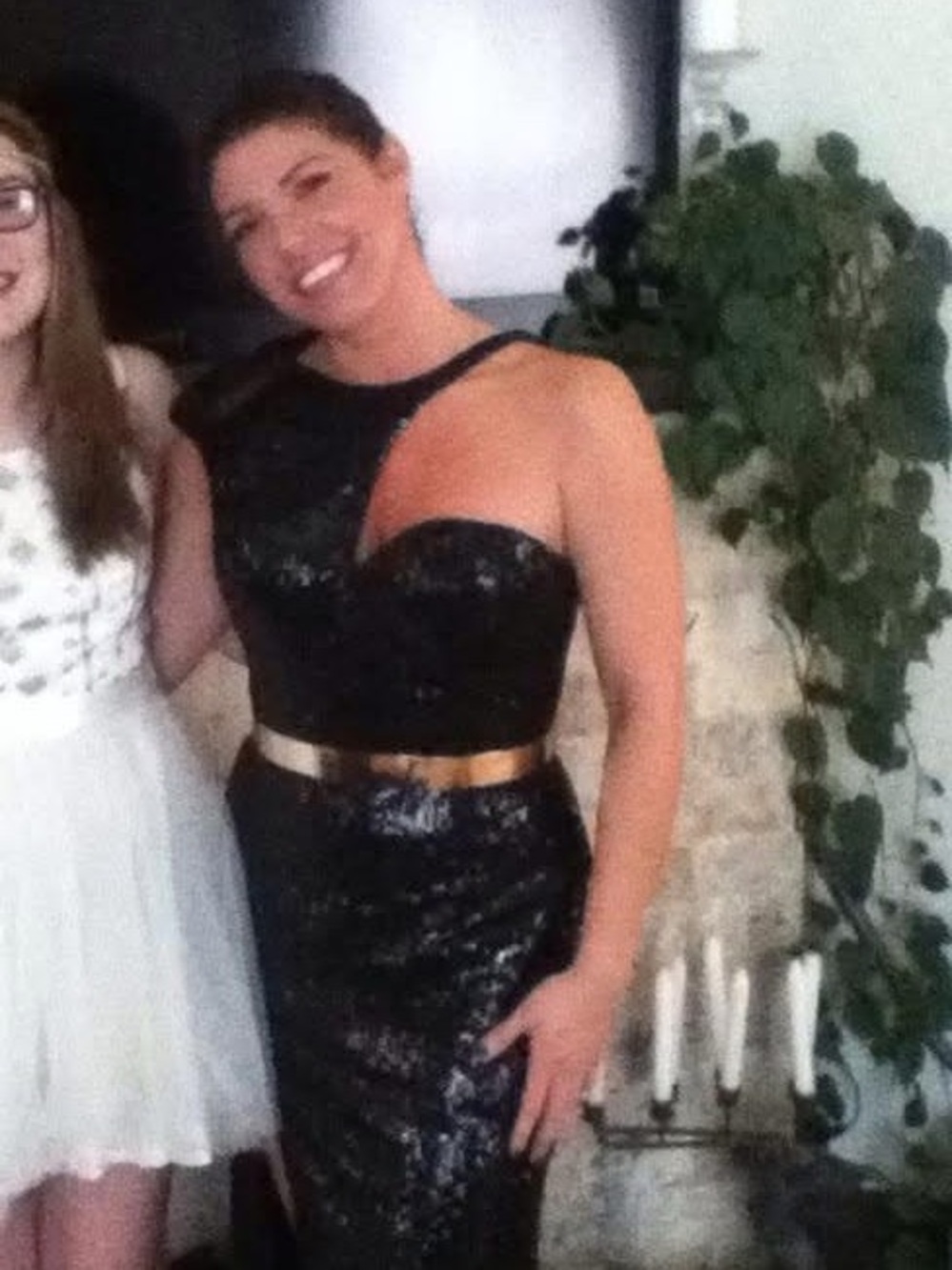 Maggie Sottero Black Sequin One-Shoulder Formal Dress